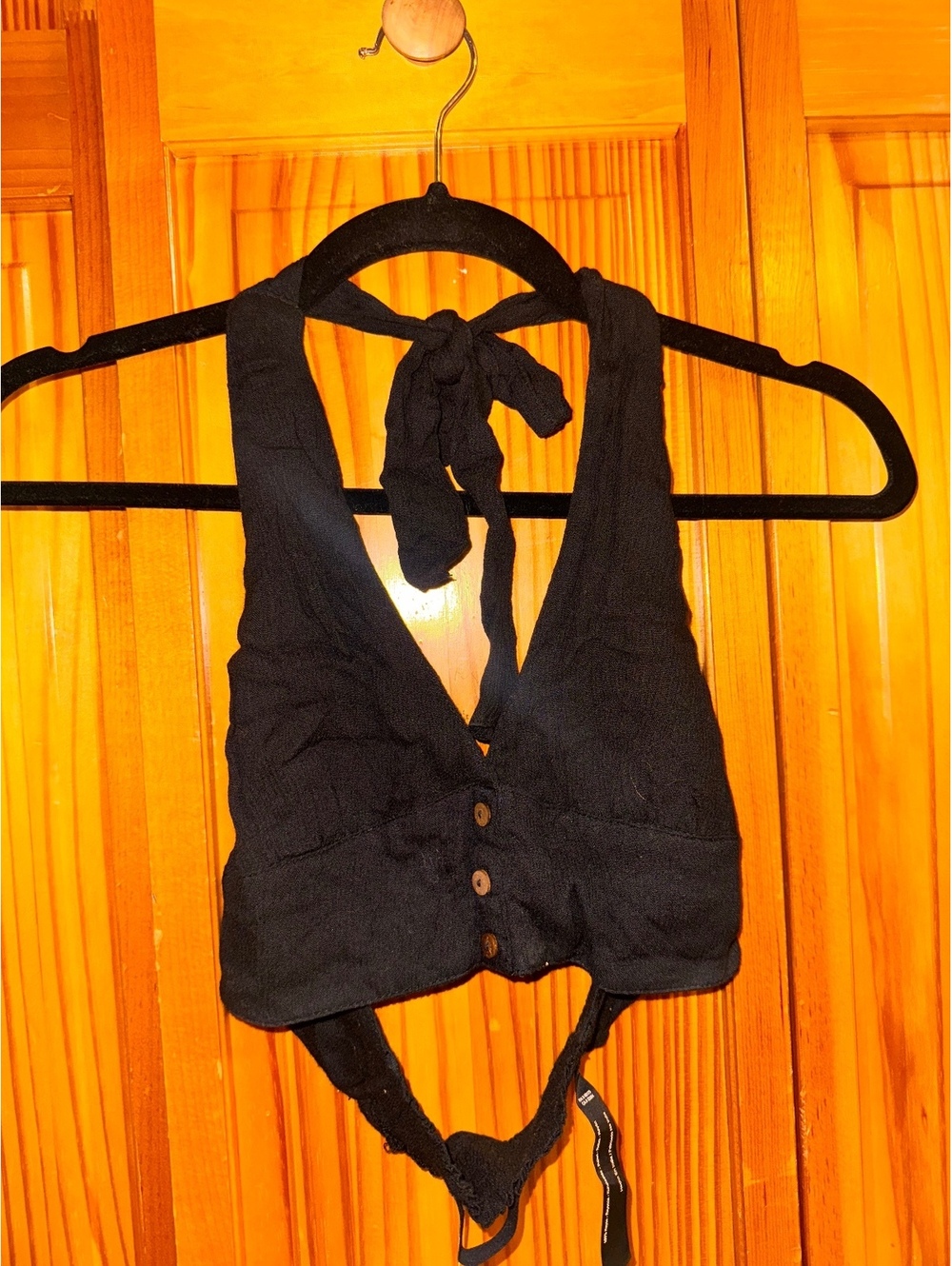 Black halter button-front bodysuit